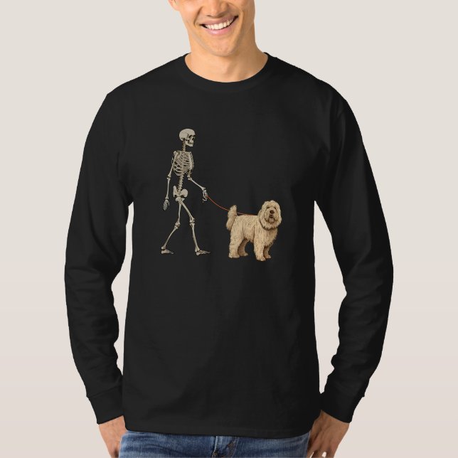 Camiseta Komondor Skeleton Dog Walking Halloween Dog (Frente)