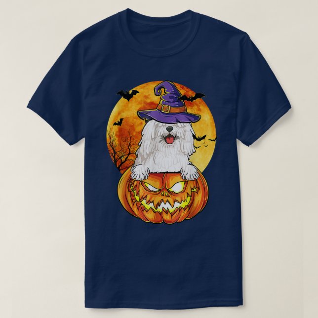 Camiseta Komondor Witch Pumpkin Cão de Halloween Engraçado (Frente do Design)