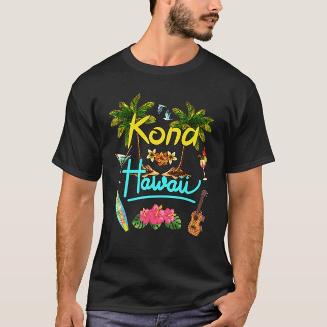 Camiseta Kona Hawaii Beach Summer Palm Surf Sun Set Palm Tr (Frente)
