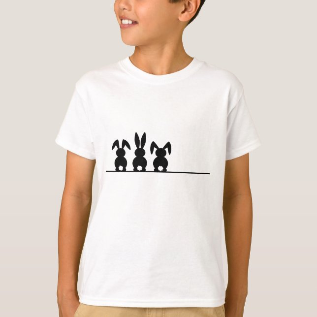 Camiseta Konijn silhouet. Vrolijk Pasen of paas feest. Ei. (Frente)