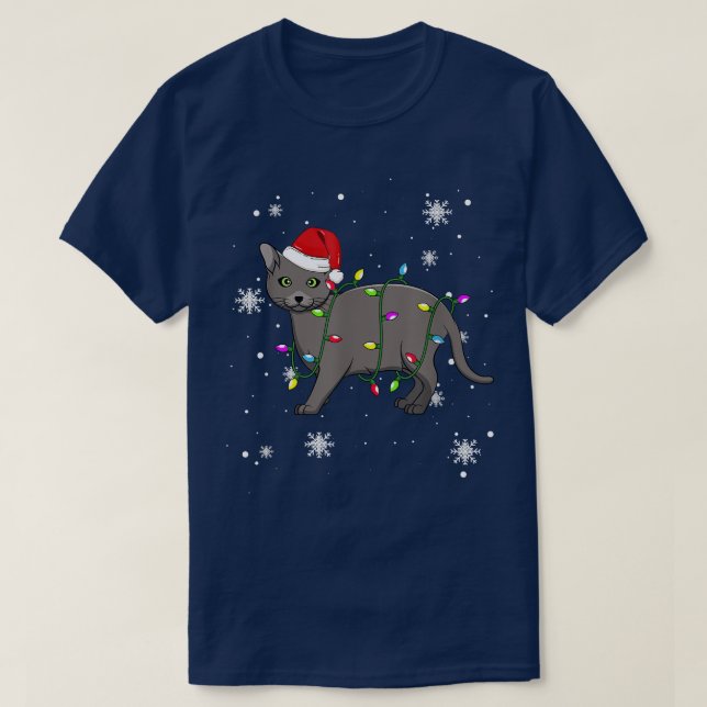 Camiseta Korat Cat Natal Luzes Natal Chapéu de Papai Noel (Frente do Design)