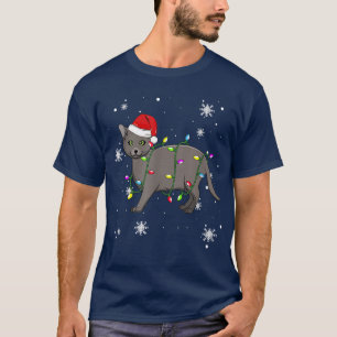 Camiseta Korat Cat Natal Luzes Natal Chapéu de Papai Noel