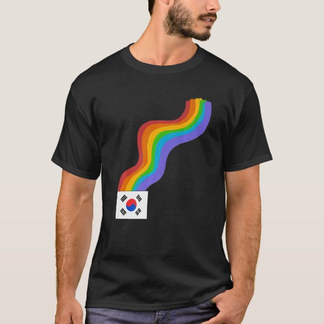 Camiseta Korea Flag Wavy Rainbow ROYGBIV Pride in Korea Rai (Frente)