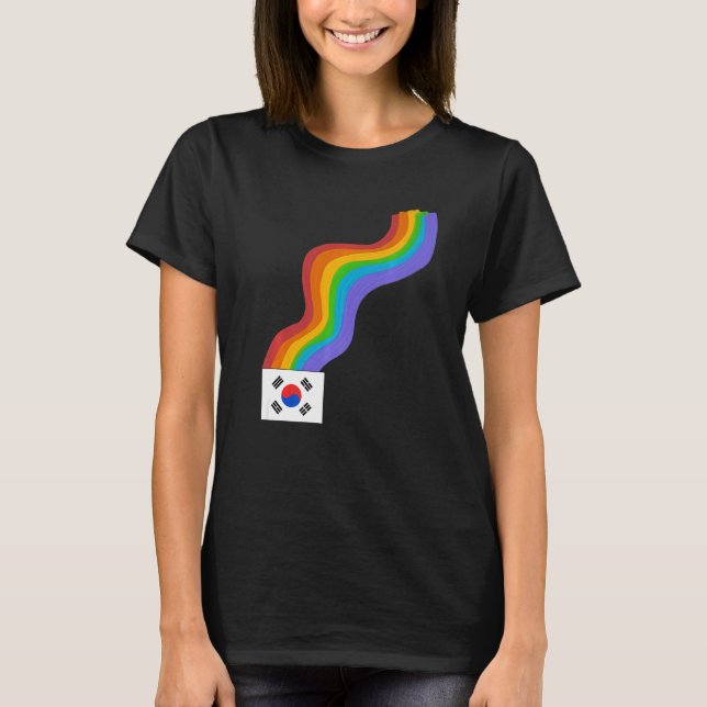 Camiseta Korea Flag Wavy Rainbow ROYGBIV Pride in Korea Rai (Frente)