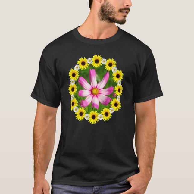 Camiseta Kosmee Flower Pink Sunflowers Daisy Flower (Frente)