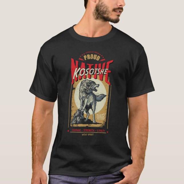 Camiseta Kosotshe Native American Indian Born Wolf Spirit R (Frente)
