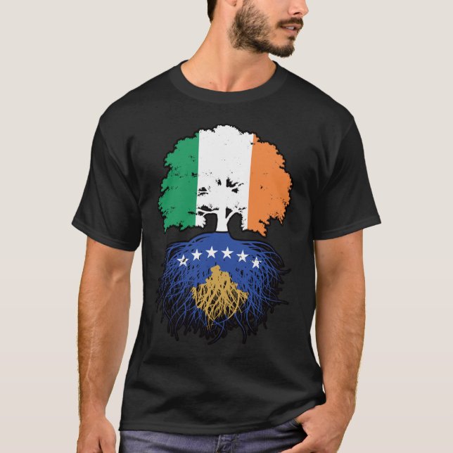 Camiseta Kosovo Kosovar Irish Tree Roots Flag (Frente)