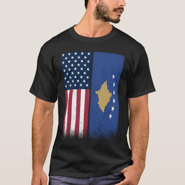 Camiseta Kosovo  Kosovo American Flags Proud USA Kosovo (Frente)