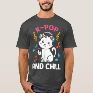 Camiseta Kpop E Chill Cat Fones de ouvido Música Kawaii 154