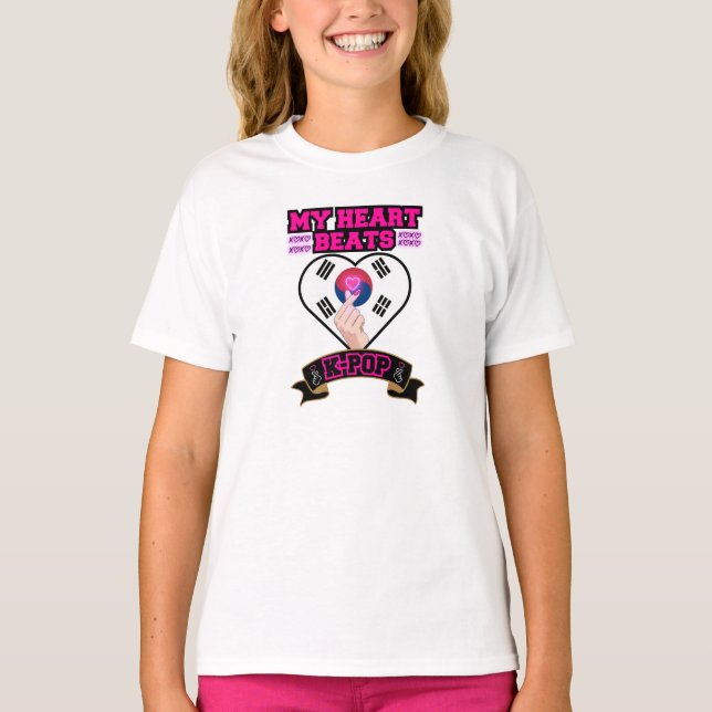 Camiseta KPop Heart Korea Flag Hand Hand Symbol Music Desig (Frente)