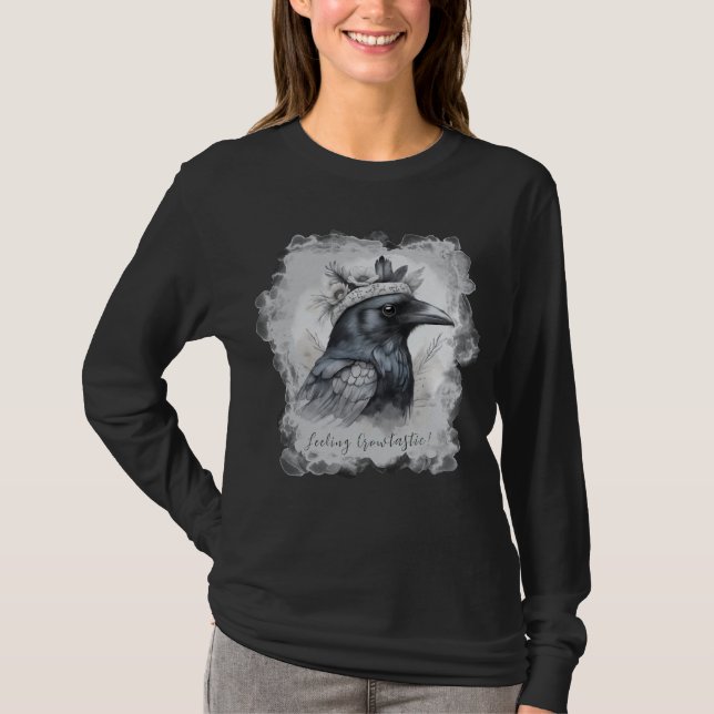Camiseta Krähe Rabe Crow mit Hut und Blumen Longsleeve (Frente)