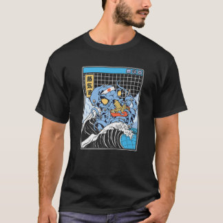 Camiseta Kraken Comendo Ramen Kanagawa Wave Octopus Anima V