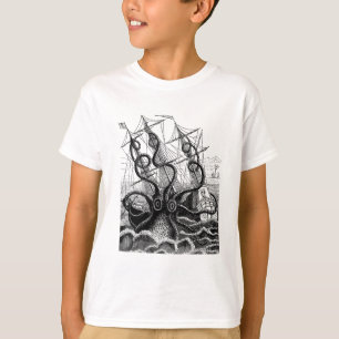 Camiseta Kraken/polvo Eatting um navio de pirata,