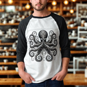 Camiseta Kraken Steampunk Polvo Ornamentado Preto