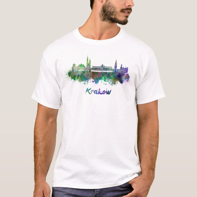 Camiseta Krakow skyline in watercolor (Frente)