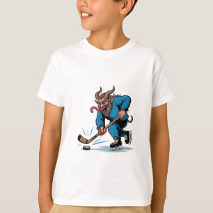 Camiseta Krampus Assustador Jogando Hóquei no Gelo Natal
