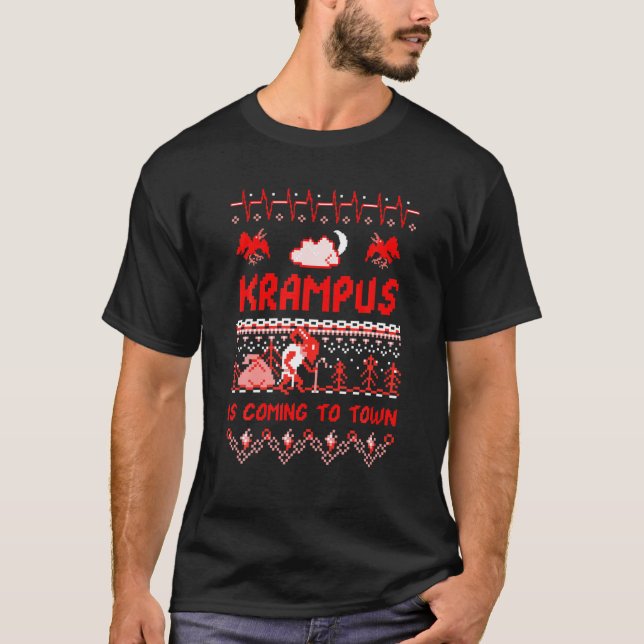 Camiseta Krampus Está Vindo Para A Cidade Xmas Ugly Sweater (Frente)