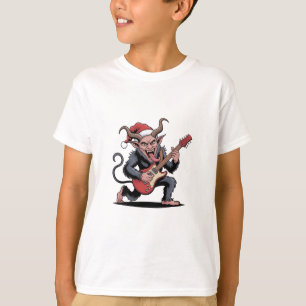 Camiseta Krampus Malvado Tocando Música Elétrica no Natal