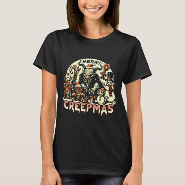 Camiseta Krampus Merry Creepmas Christmas 30’s Retro Cartoo (Frente)