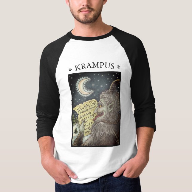 CAMISETA KRAMPUS NAUGHTY LIST, CHRISTMAS 3/4 CAPA T-SHIRT (Frente)