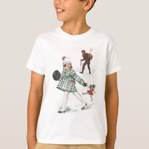 Camiseta Krampus Perseguindo uma Menina com Boneca