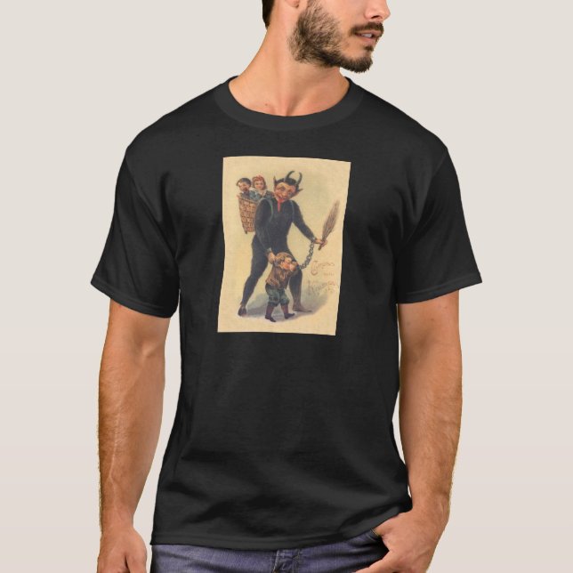 Camiseta Krampus Punindo Criança Má (Frente)