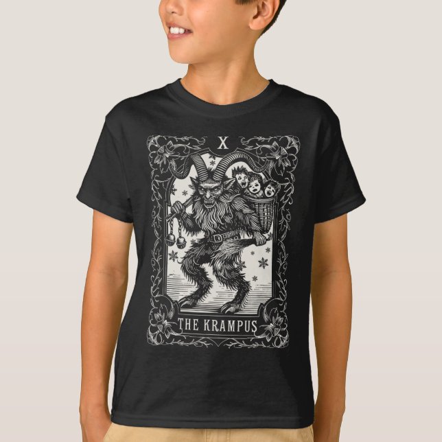 Camiseta Krampus Tarot Card Design de Natal Mau Pa (Frente)