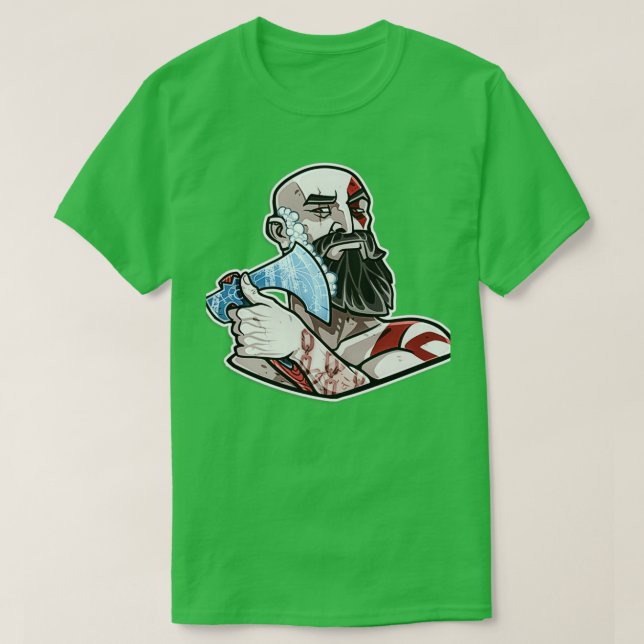 Camiseta Kratos se barbeando com seu Ax (Frente do Design)