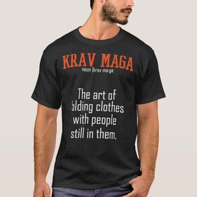 Camiseta Krav Maga - Arte De Roupas Dobradas Com Pessoas (Frente)