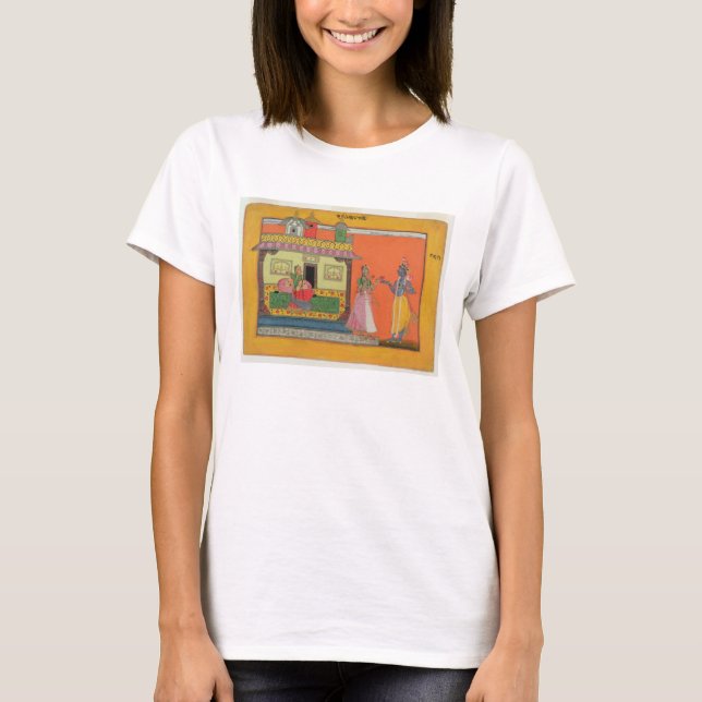 Camiseta Krishna chegando à casa de Radha, ilustração para (Frente)