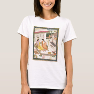 Camiseta Krishna e Radha em uma cama em um palácio do