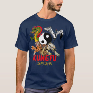 Camiseta Kung Fu 5 Animais Forme Cargueira-Tigre Cobra 