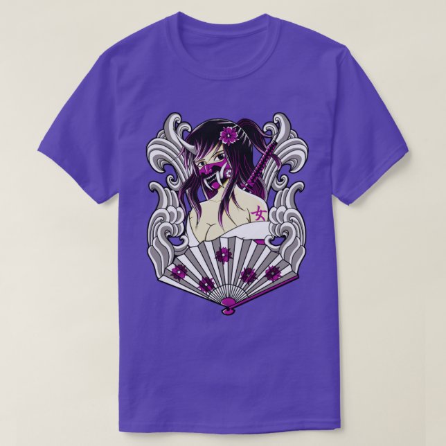 Camiseta kunoichi japonês com máscara de oni (Frente do Design)