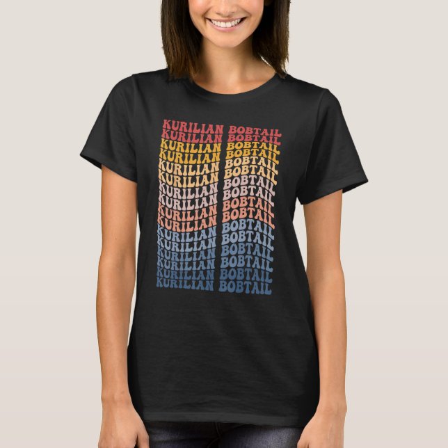 Camiseta Kurilian Bobtail Groovy Retro Cat (Frente)