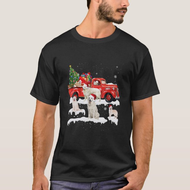 Camiseta Kuvasz Dirigindo Caminhão Vermelho Xmas Feliz Nata (Frente)