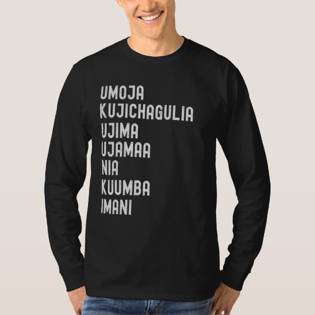 Camiseta Kwanzaa 7 Princípios Umoja Kujichagulia Ujima Ujam (Frente)