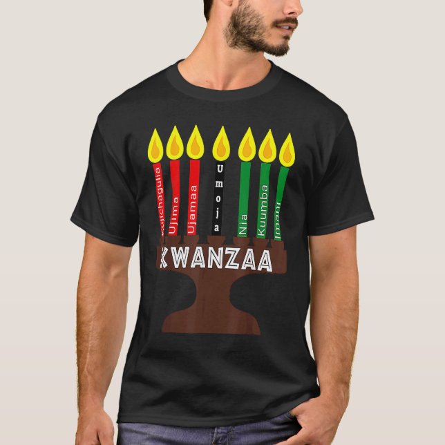 Camiseta Kwanzaa Kinara Mishuma Com 7 Princípios (Frente)