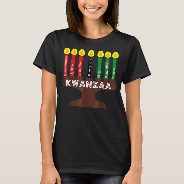 Camiseta Kwanzaa Kinara Mishuma Com 7 Princípios (Frente)
