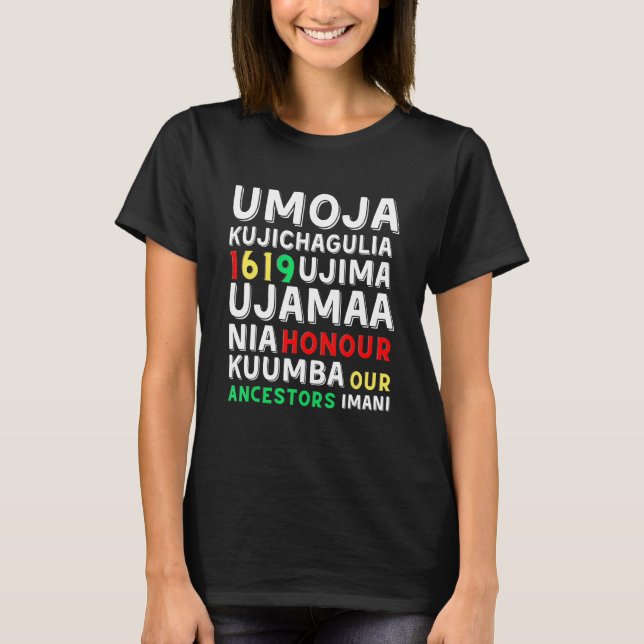Camiseta Kwanzaa Sete Princípios Afro-Americanos Kwanza Sym (Frente)