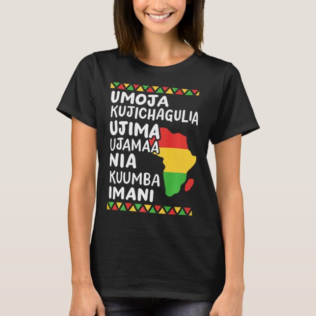 Camiseta Kwanzaa Sete Princípios Mapa Africano do Orgulho N (Frente)