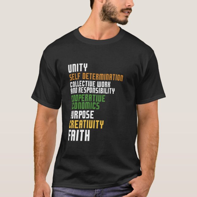 Camiseta Kwanzaa Sete Princípios Unida Autodeterminação (Frente)