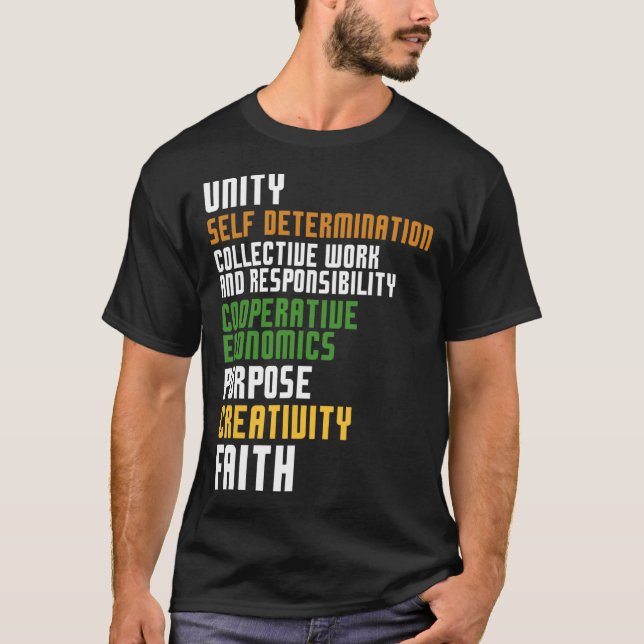 Camiseta Kwanzaa Sete Princípios Unida Autodeterminação (Frente)