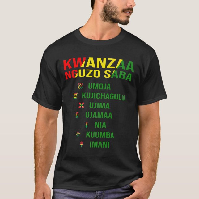 Camiseta Kwanzaa - Swahili Para Os Sete Princípios (Frente)