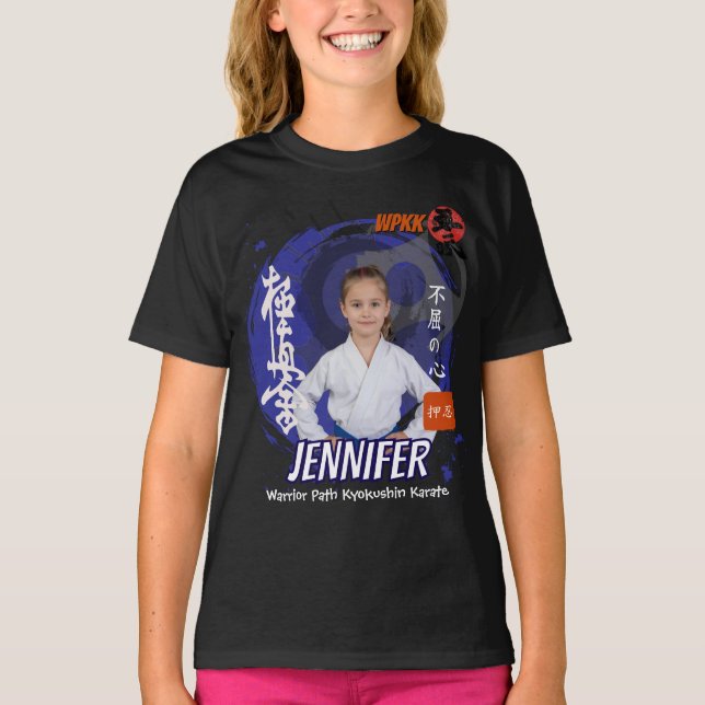 Camiseta Kyokushin Girl Blue Belt Personalized Team  (Frente)