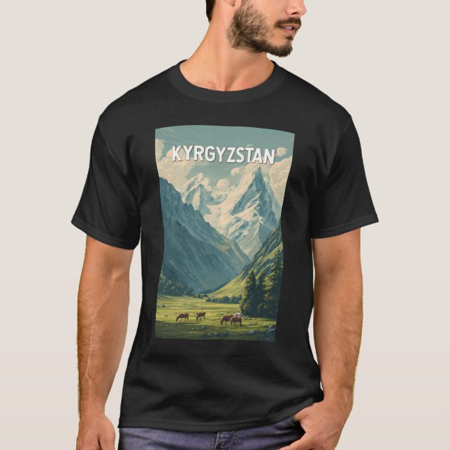 Camiseta Kyrgyzstan Illustration Travel Art Vintage (Frente)