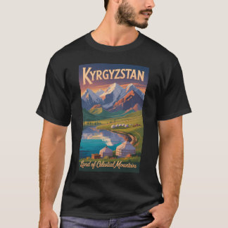 Camiseta Kyrgyzstan Mountains Illustration Travel Art Vinta