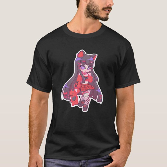 Camiseta Kyuuchandesu Emo Girl Chibi Desenhando Cat Alt Gir (Frente)