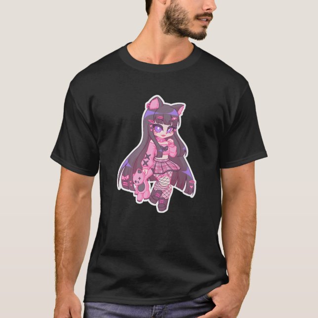 Camiseta Kyuuchandesu Neko Emo Girl Cat Alt Girl (Frente)