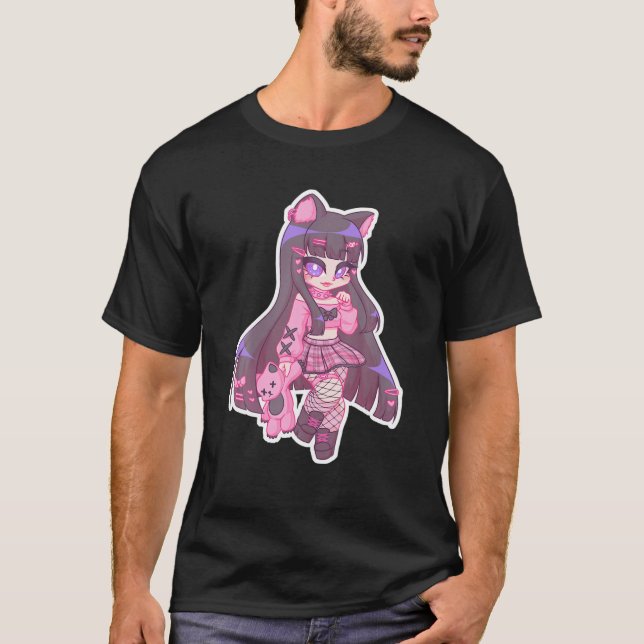 Camiseta Kyuuchandesu Neko Emo Girl Cat Alt Girl (Frente)