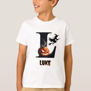 Camiseta L Monograma Truque ou Tratamento Fofo de Halloween